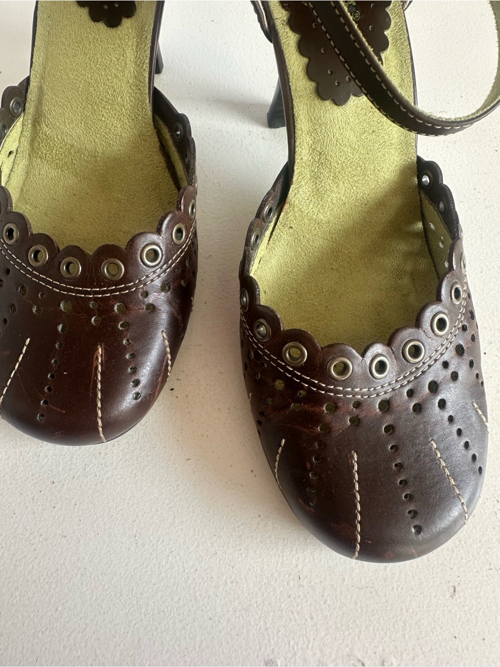 Mudd Brown Ankle-Strap Heels with Scalloped Eyelet Detail - Picture 2 of 5